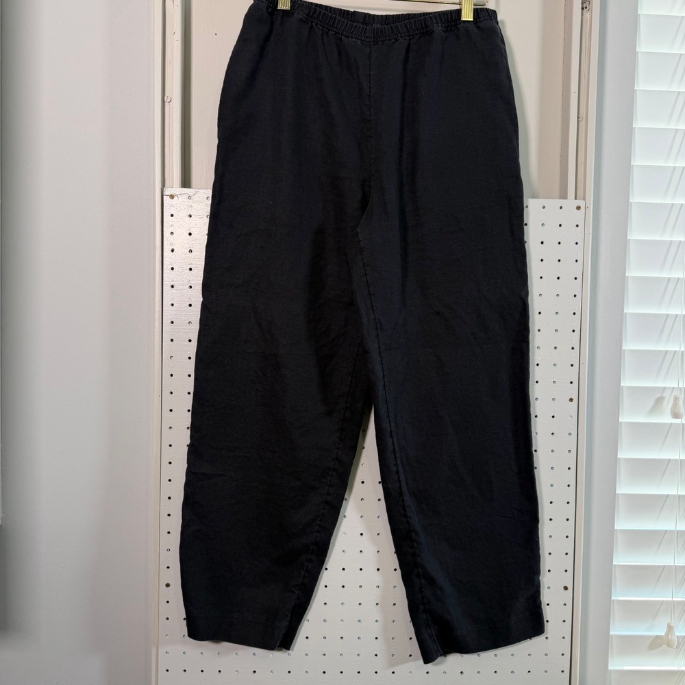 J. Jill Linen Pants Womens Black Mid Rise Lagenlook Wide Leg Pockets XS Elastic